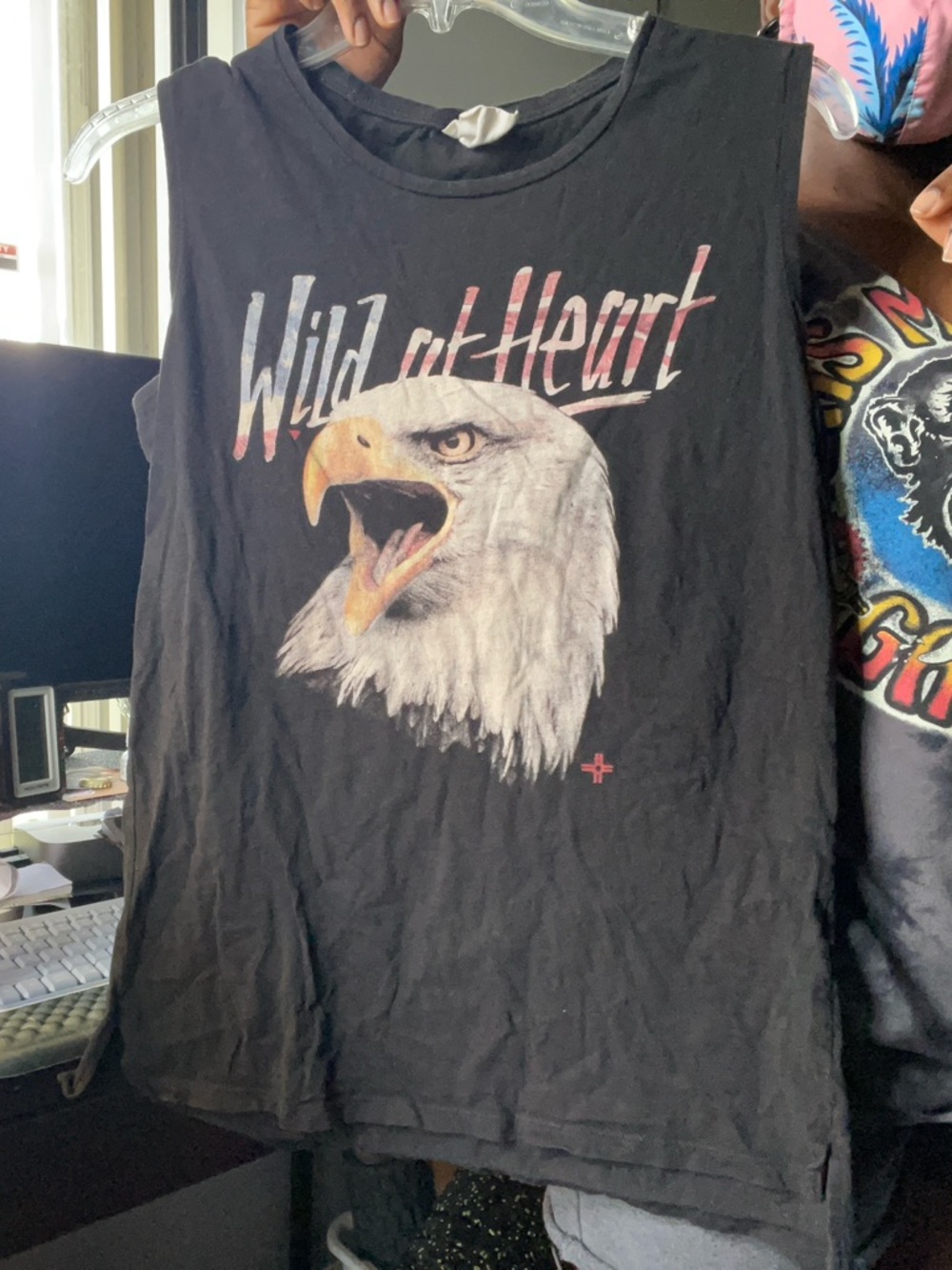 Cotton On Black Muscle Tee with Eagle Graphic